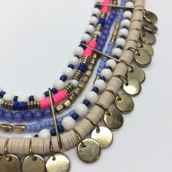 3/$30 HOT PINK BLUE SEQUIN BEAD COIN BIB STATEMENT BOHO TRIBAL NECKLACE COLORFUL - Picture 14 of 16